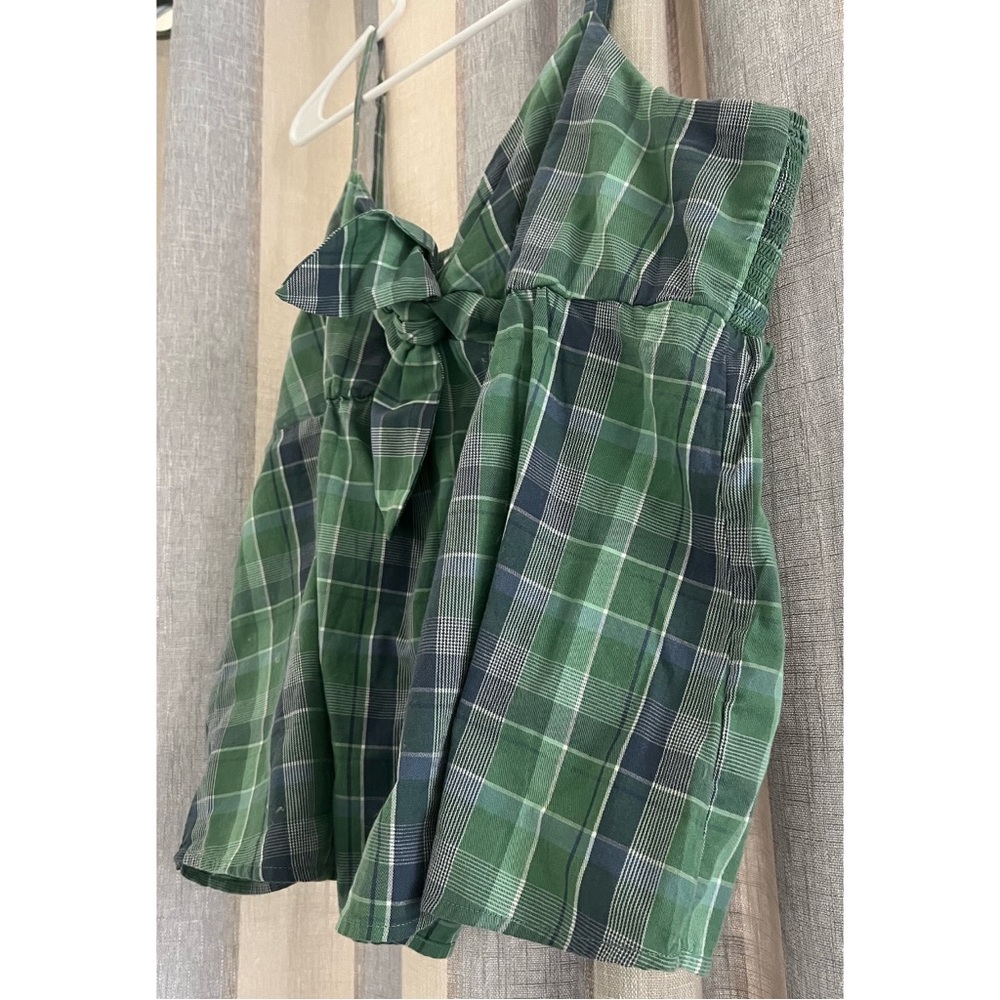 Green and Blue Plaid Babydoll Top